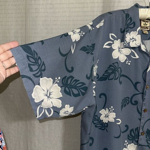 Tommy Bahama XL Vintage Blue White Hawaiian Floral Short Sleeve Casual Shirt - Picture 5 of 11